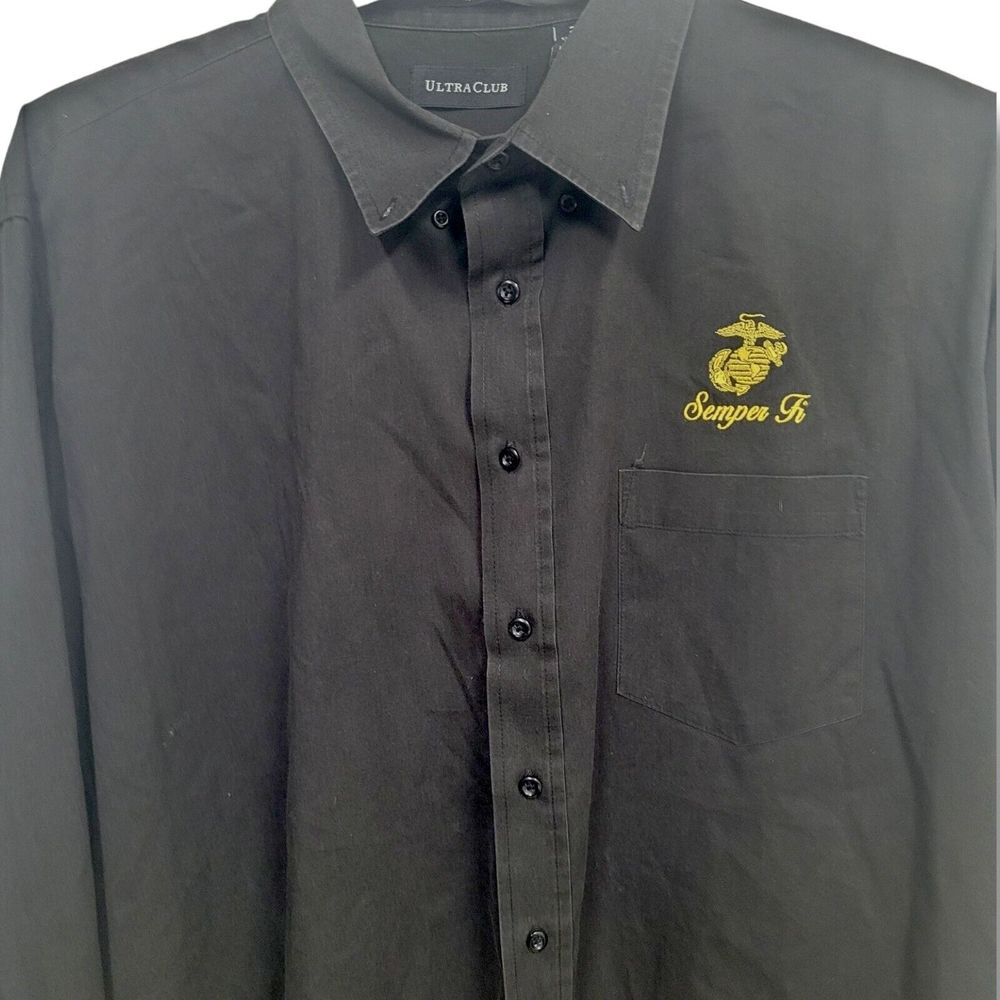 Ultra Club Men's Shirt Size 2XL Whisper Twill Button Down 'Semper Fi' Black